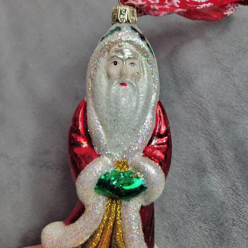 Vintage Glitter Santa Claus Glass Christmas Ornament 7